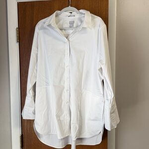 Chico's white no iron Button-Down tunic Shirt